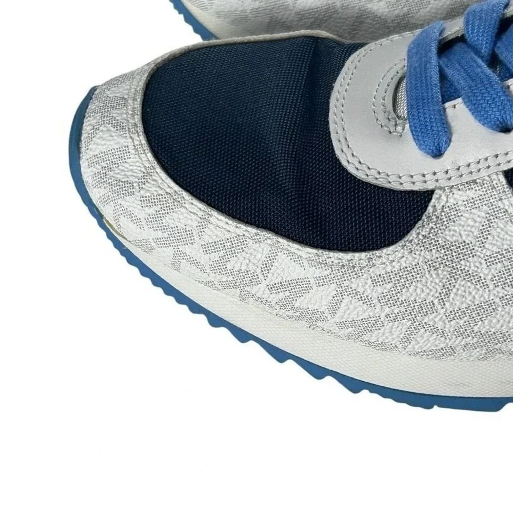 Michael Kors Allie Trainer Sneakers Womens Size 9M Blue Silver MK‎ Logo Lace Up
